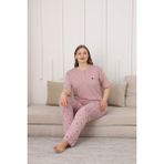 Tampap Kadın Büyük Beden Viskon Kumaş Pijama Takımı - 5XL - 01P-Pembe