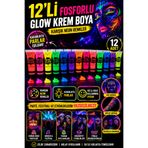 Tamsena Store 12 Adet Fosforlu Glow Krem Boya Karışık Renk Neon Yüz ve Vücut Boyası Parti Konser UV Boya Seti