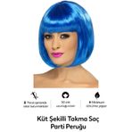 Tamsena Store 30 Cm Küt Şekilli Takma Saç Mavi Renk Parti Peruğu