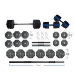 Tan Spor 100 Kg DÜZ BAR (150 cm) Dambıl Dumbell Ağırlık Halter Seti Mavi Kapaklı