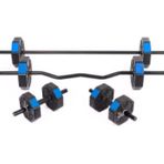 Tan Spor 30 Kg (150 cm) DÜZ BARLI +Z BARLI Dambıl Dumbell Ağırlık Halter FULL SET Mavi Kapaklı
