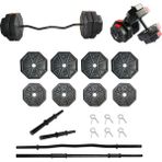 Tan Spor 30 kg Dambıl-Dumbell-Ağırlık-Halter–full Kısa Bar + Düz Bar + Z Bar Seti - Kırmızı