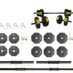 Tan Spor 40 Kg (150 cm) DÜZ BARLI Dambıl - Dumbell - Ağırlık - Halter - Vücut Geliştirme Set SARI Kapaklı