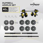 Tan Spor 40KG Dambıl Ağırlık Halter Ağırlık Kısa Bar ve 150 cm Düz Bar Seti