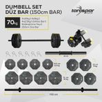 Tan Spor 70 KG Dambıl Halter Ağırlık Fitness Düz Bar Seti Kırmızı Kapaklı 150 CM
