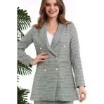 TANE TASARIM Kadın Kruvaze Uzun Blazer Ceket Ekoseli Renkli Blazer Ceket 025