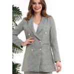 Tane Tasarım Kadın Kruvaze Uzun Blazer Ceket Ekoseli Renkli Blazer Ceket - XL