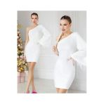 TANE TASARIM Tek Omuz Beyaz Mini Elbise 024