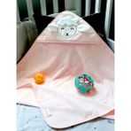 Tanem Home %100 Pamuk Pembe Kuzu Desen Nakışlı Bebek Havlu Kundak 75X75CM - 0 - 2 Yaş