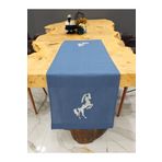 Tanem Home Gümüş At Nakışlı Ithal Keten Amerikan Servis, Runner 40x140cm Mavi