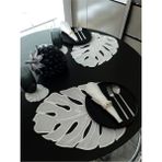 Tanem Home Ithal Keten Kumaş Yaprak Desen Nakışlı 4 Kişilik 16 Parça Amerikan Servis Seti - 35 x 45 cm - Ekru