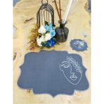 Tanem Home Yüz Desen Keten Kumaş Nakışlı Amerikan Servis Takımı Tabak Altlığı, Bardak Altlığı Antra - 35 x 45 cm - Renkli