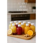 Tanemce 12 Adet Cam 50 ml Mini Shot Ginger Detox Şişe Plastik Sızdırmaz Kapaklı Kolonya Küçük Kavanoz