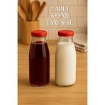 Tanemce 2 Adet Plastik Kırmızı Kapaklı 500 ml Sürahi Süt, Ayran, Su, Limonata Meşrubat Şişesi Cam Şişe 500cc