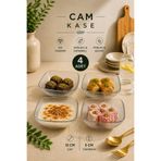 Tanemce 4 Adet Aster Çok Amaçlı Cam Kase Çerezlik Kahvaltılık Set Kare Sunumluk 12,5 Cm