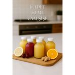 Tanemce 6 Adet Cam 50 ml Mini Shot Ginger Detox Şişe Plastik Sızdırmaz Kapaklı Kolonya Koku Süs Küçük Şişe