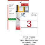 Tanex Bilgisayar Etiketi TW-2003 210X99 mm 100 Lü Lazer Etiket 1 Paket Tanex Davetiye Kargo Koli Kutu Etiketi - Standart - Beyaz