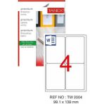 Tanex Bilgisayar Etiketi TW-2004 99,1X139 mm 100 Lü Lazer Etiket 1 Paket Tanex Davetiye Kargo Koli Kutu Etiketi - Standart - Beyaz