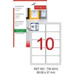 Tanex Bilgisayar Etiketi TW-2010 99,06X57 mm 100 Lü Lazer Etiket 1 Paket Tanex Davetiye Kargo Koli Kutu Etiketi - Beyaz - Standart