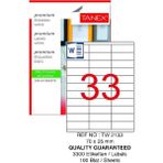 Tanex Bilgisayar Etiketi TW-2133 70X25 mm 100 Lü Lazer Etiket 1 Paket Tanex Davetiye Kargo Koli Kutu Etiketi - Beyaz - Standart