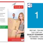 Tanex TW-2000 210x297 mm 100'lü Mavi Pastel Laser Etiket