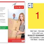 Tanex TW-2000 210x297 mm 100'lü Sarı Pastel Laser Etiket