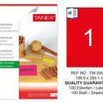 Tanex TW-2001 199.6x289.1 mm 100'lü Kırmızı Floresan Laser Etiket