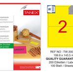 Tanex TW-2002 199.6x143.5 mm 100'lü Sarı Floresan Laser Etiket