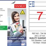 Tanex TW-2007 200x37 mm 100'lü Kuşe Laser Etiket