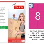 Tanex TW-2008 99.1x67.7 mm 100'lü Pembe Pastel Laser Etiket