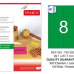 Tanex TW-2008 99.1x67.7 mm 100'lü Yeşil Floresan Laser Etiket