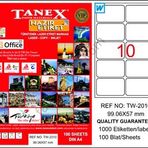 Tanex TW-2010 99.06x57 mm Sökü 100 Adet Laser Etiket