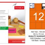 Tanex TW-2012 63.5x72 mm 100'lü Turuncu Floresan Laser Etiket