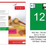 Tanex TW-2012 63.5x72 mm 100'lü Yeşil Floresan Laser Etiket