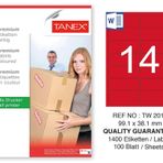 Tanex TW-2014 99.1x38.1 mm 100'lü Kırmızı Pastel Laser Etiket
