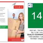 Tanex TW-2014 99.1x38.1 mm 100'lü Yeşil Pastel Laser Etiket