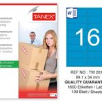 Tanex TW-2016 99.1x34 mm 100'lü Mavi Pastel Laser Etiket