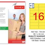 Tanex TW-2016 99.1x34 mm 100'lü Sarı Pastel Laser Etiket