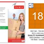 Tanex TW-2018 63.5x46.6 mm 100'lü Turuncu Pastel Laser Etiket