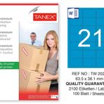 Tanex TW-2021 63.5x38.1 mm 100'lü Mavi Pastel Laser Etiket