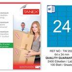 Tanex TW-2024 64x34 mm 100'lü Mavi Pastel Laser Etiket
