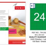 Tanex TW-2024 64x34 mm 100'lü Yeşil Floresan Laser Etiket