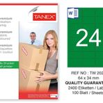Tanex TW-2024 64x34 mm 100'lü Yeşil Pastel Laser Etiket