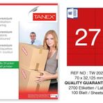 Tanex TW-2027 70x32.125 mm 100'lü Kırmızı Pastel Laser Etiket