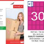 Tanex TW-2030 38x44.5 mm 100'lü Pembe Pastel Laser Etiket