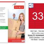 Tanex TW-2033 63.5x25.4 mm 100'lü Kırmızı Pastel Laser Etiket