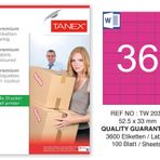 Tanex TW-2035 52.5x33 mm 100'lü Pembe Pastel Laser Etiket