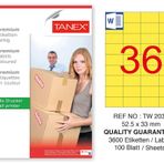 Tanex TW-2035 52.5x33 mm 100'lü Sarı Pastel Laser Etiket