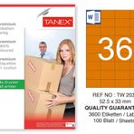 Tanex TW-2035 52.5x33 mm 100'lü Turuncu Pastel Laser Etiket