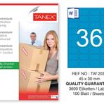 Tanex TW-2036 45x30 mm 100'lü Mavi Pastel Laser Etiket